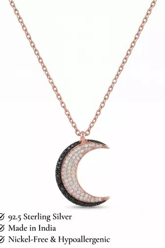 925 Sterling Silver  Rose Gold Crescent Moon Pendant Necklace Set  for Women