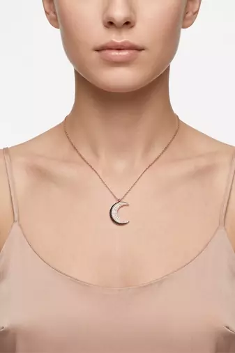 925 Sterling Silver  Rose Gold Crescent Moon Pendant Necklace Set  for Women