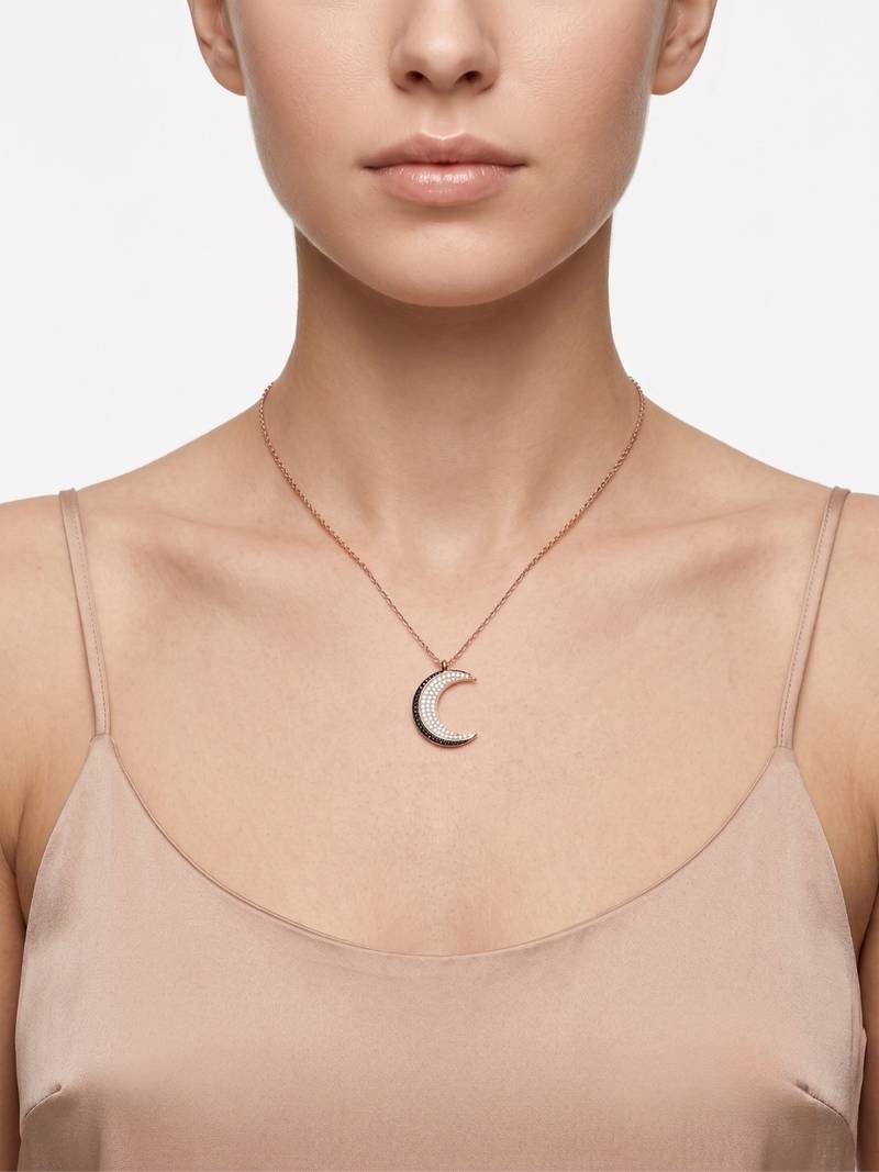 925 Sterling Silver  Rose Gold Crescent Moon Pendant Necklace Set  for Women