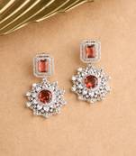 Silver plated ruby red statement drop earrings