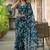 Navy blue chiffon printed saree with blouse