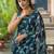 Navy blue chiffon printed saree with blouse