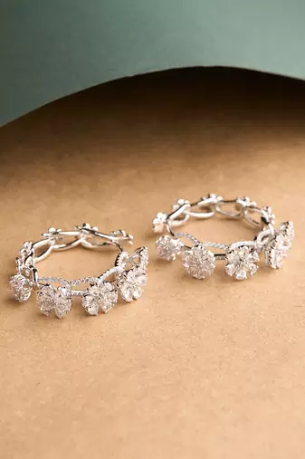 Silver plated diamond hoop earrings