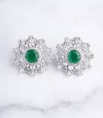 Silver plated green stone oversized stud earrings