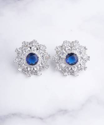 Silver plated blue stone oversized stud earrings 1