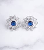 Silver plated blue stone oversized stud earrings