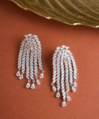 Silver plated diamond chandelier drop earrings 1