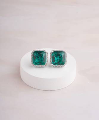 Silver plated emerald green stud earrings 1