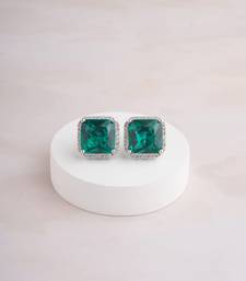 Silver plated emerald green stud earrings