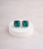 Silver plated emerald green stud earrings