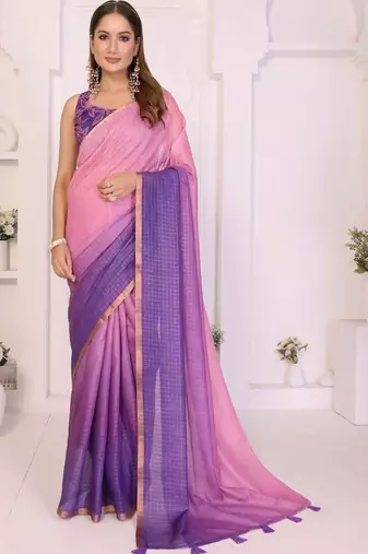 Pink linen printed saree with blouse