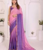 Pink linen printed saree with blouse