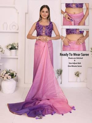 Pink linen printed saree with blouse 2