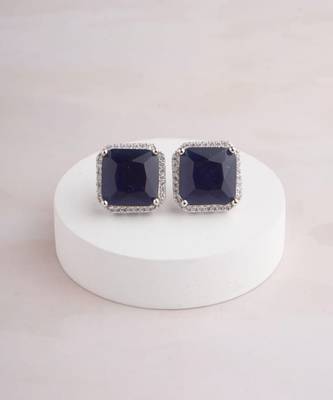 Silver plated navy blue stud earrings 1