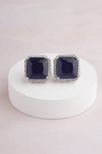 Silver plated navy blue stud earrings