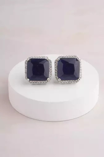 Silver plated navy blue stud earrings