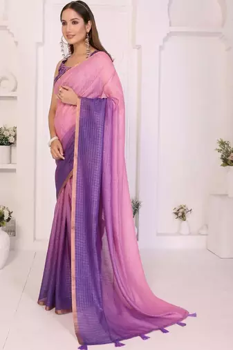 Pink linen printed saree with blouse