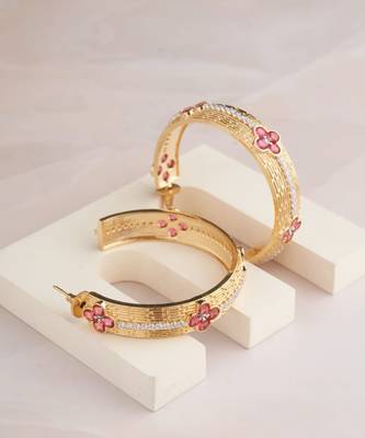 Gold plated ruby red hoop earrings 1