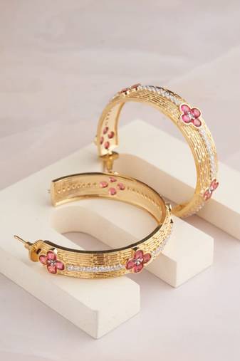 Gold plated ruby red hoop earrings