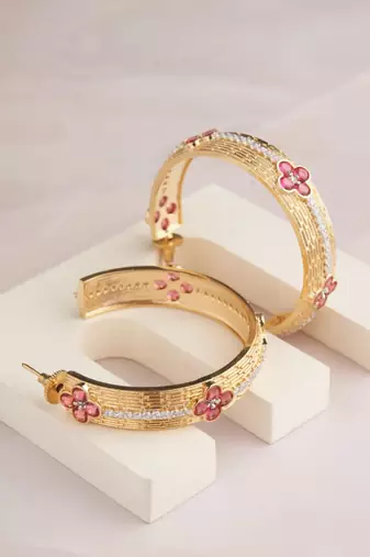 Gold plated ruby red hoop earrings