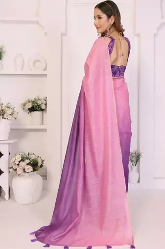 Pink linen printed saree with blouse