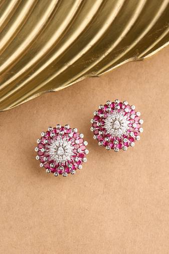 Silver plated ruby pink oversized stud earrings
