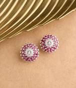 Silver plated ruby pink oversized stud earrings