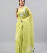 Lime linen printed saree with blouse