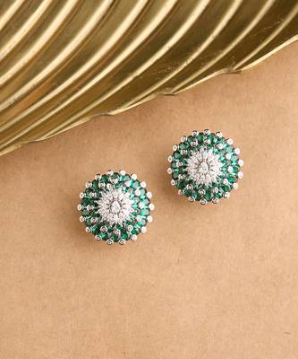 Silver plated emerald green oversized stud earrings 1