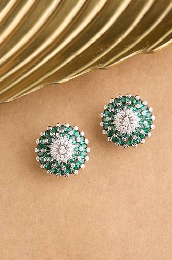 Silver plated emerald green oversized stud earrings