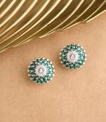 Silver plated emerald green oversized stud earrings
