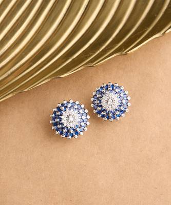 Silver plated sapphire blue oversized stud earrings 1