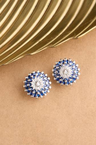 Silver plated sapphire blue oversized stud earrings