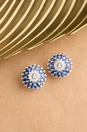 Silver plated sapphire blue oversized stud earrings