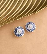 Silver plated sapphire blue oversized stud earrings