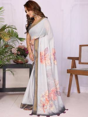 Off white linen  saree with blouse 1