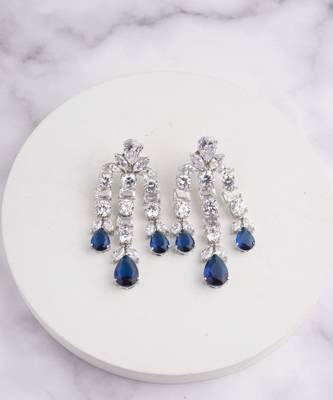 Silver plated sapphire blue chandelier drop earrings 1