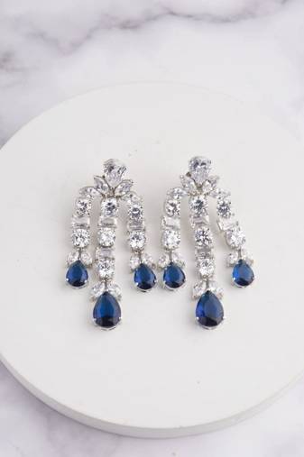 Silver plated sapphire blue chandelier drop earrings