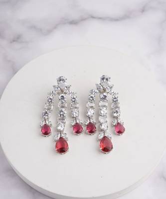 Silver plated ruby red chandelier drop earrings 1
