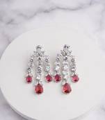 Silver plated ruby red chandelier drop earrings