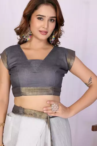 Off white linen  saree with blouse