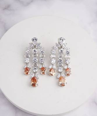 Silver plated light orange chandelier drop earrings 1