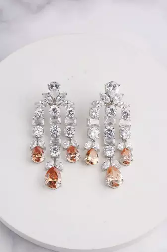 Silver plated light orange chandelier drop earrings