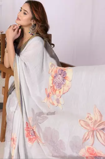 Off white linen  saree with blouse