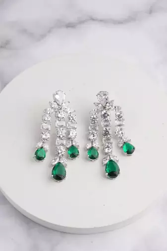 Silver plated emerald green chandelier drop earrings
