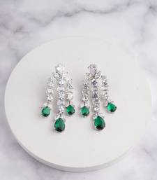Silver plated emerald green chandelier drop earrings