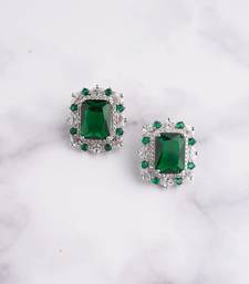 Silver plated emerald green stone stud earring