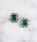 Silver plated emerald green stone stud earring