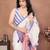 White linen printed saree with blouse