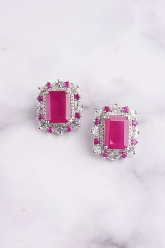 Silver plated pink stone stud earring